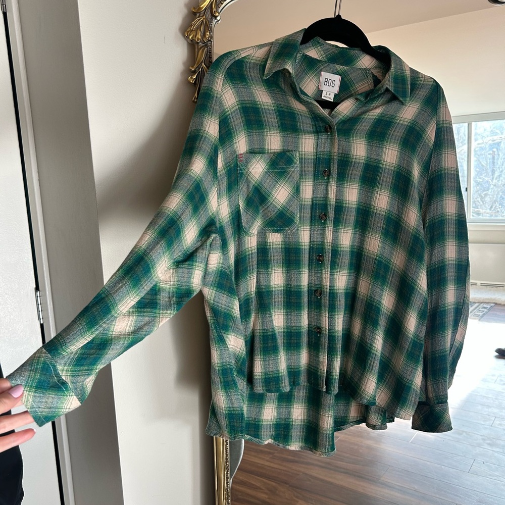 BDG urban outfitters Casual Green and Cream Plaid Shirt